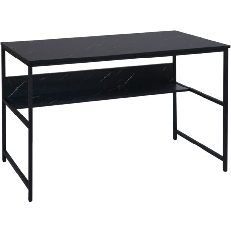 Bureau table d'ordinateur paroi arrière sous le plateau de table métal mdf 120 x 60 cm aspect marbre noir 040006060 (1/5)