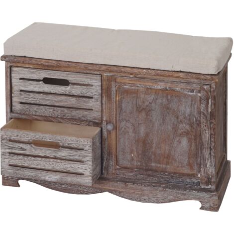 Banc banquette commode avec coussin design vintage 49x71x32cm en bois marron vieilli 040001159 (1/5)