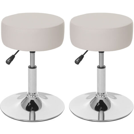 Lot de 2 tabourets siège pivotant réglable en hauteur Ø 35cm en PVC crème 040000504 (1/5)