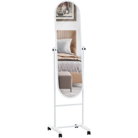Miroir sur pieds avec roulettes forme ovale 113 x 33 cm en métal blanc 100003724 (1/5)