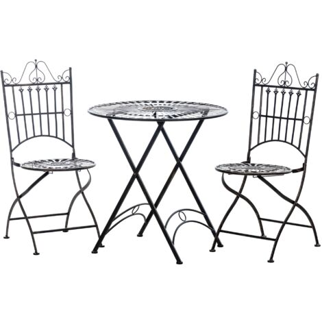 Ensemble de table et deux chaises de jardin design rustique en métal bronze 100003001 (1/5)