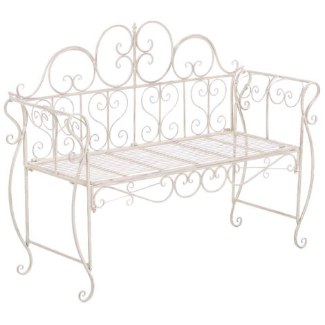 Banc de jardin design rustique largeur 128 cm en métal crème vieilli 100002941 (1/5)