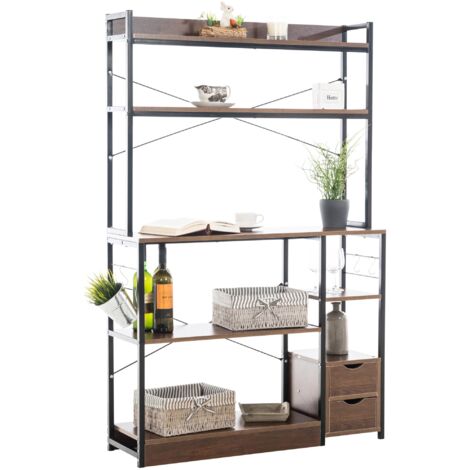 Etagère de cuisine avec tiroirs hauteur 156 cm en métal bois et MDF couleur noyer 100003600 (1/5)
