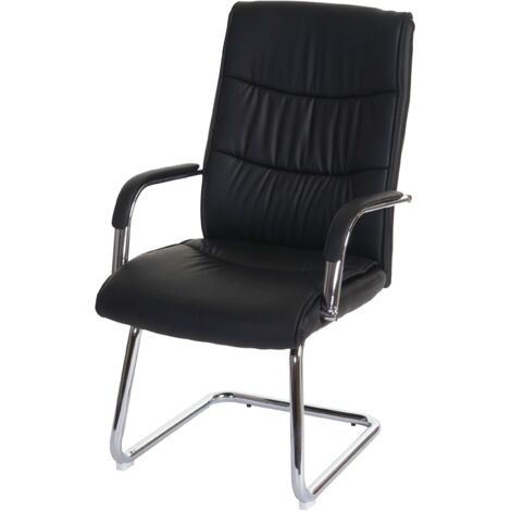 Fauteuil de bureau sans roulettes chaise de conférence avec accoudoirs en PVC noir 040001927 (1/5)