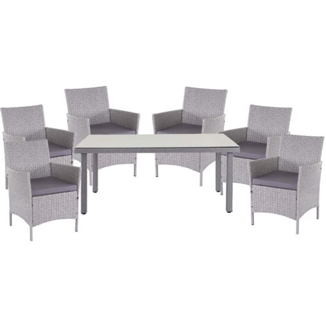 Ensemble en polyrotin gris salon de jardin une table et 6 fauteuils coussins anthracite 040004186 (1/5)