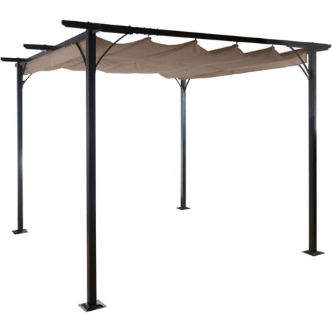 Pergola avec toit coulissant pavillon de jardin structure stable 6cm + toit coulissant 3x3m marron taupe 040004115 (1/5)