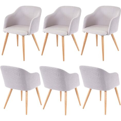 Lot de 6 chaises de salle à manger design rétro accoudoirs avec coutures décoratives tissu/textile gris clair 040000807 (1/5)