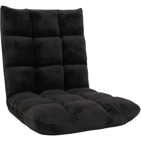 Chaise de sol coussin de sol dossier réglable sur 6 positions de relaxation cadre stable velours noir 040006365 (1/5)