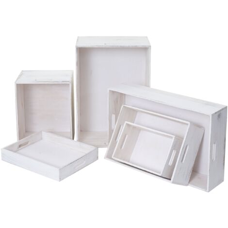 Lot de 6 caisses en bois boite de rangement décorative en bois blanc vieilli 040003014