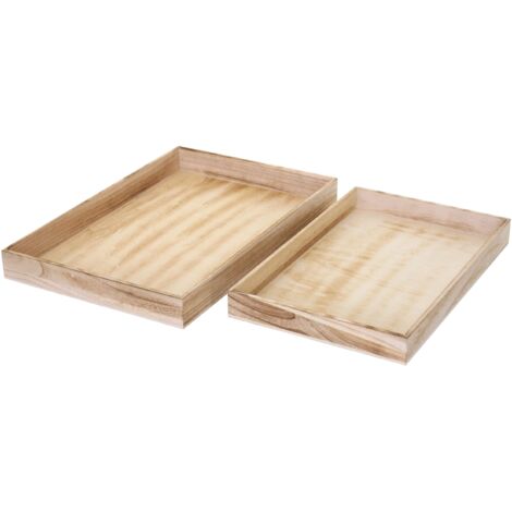 2x plateaux de différentes tailles plateau petit-déjeuner en bois aspect vieilli marron naturel 040007289 (1/5)