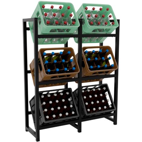 Étagère pour 6 caisses à boissons rangement support bouteilles 117x91 cm en métal noir 100003219 (1/5)