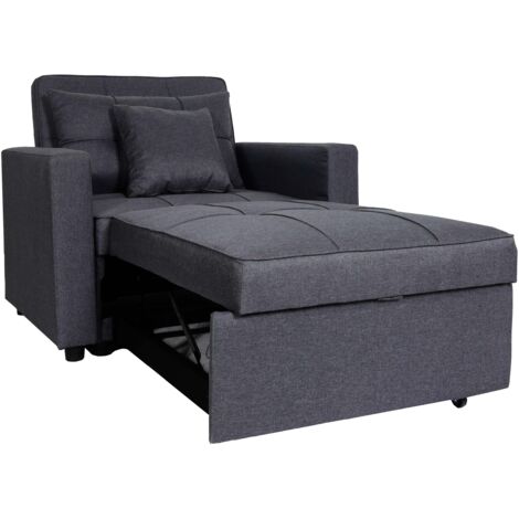 Fauteuil de couchage chaise longue canapé-lit lit d'appoint relaxation surface de couchage 103x197 cm en tissu gris foncé 040006249 (1/5)