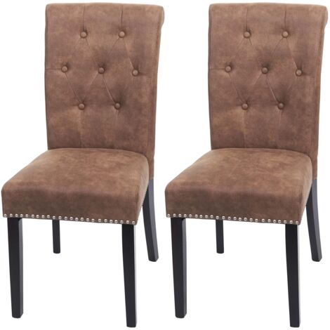 Lot de 2 chaises de salle à manger avec boutons décoratifs en tissu marron pieds foncé 040007316 (1/5)