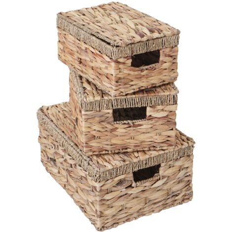 Lot de 3 boîtes de rangement avec couvercle en jacinthe d'eau coloris naturel 040007499 (1/5)
