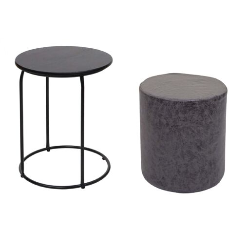 Set table-tabouret table d'appoint repose-pieds MDF PVC anthracite et métal noir 040007478 (1/5)