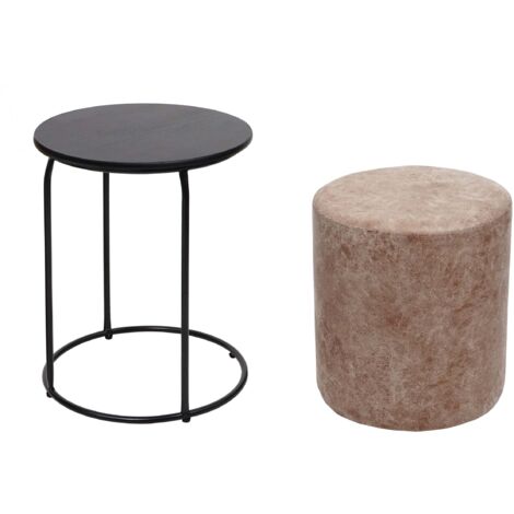 Set table-tabouret table d'appoint repose-pieds MDF PVC marron et métal noir 040007477 (1/5)