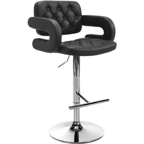 Tabouret de bar x1 avec repose-pied et accoudoirs capitonné en PVC noir support en métal chromé 100004789 (1/5)