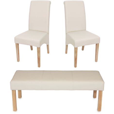 Ensemble de 2 chaises de salle à manger et un banc en PVC crème 120x43x49 cm pieds en bois clairs 040006759 (1/5)