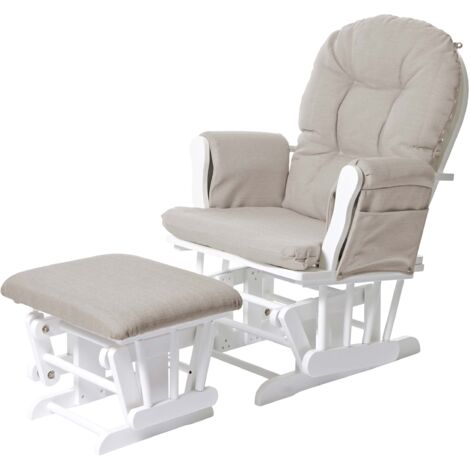 Fauteuil de relaxation fonction bascule avec repose-pieds coussin en tissu crème structure en bois de bouleau blanc 040006270 (1/5)