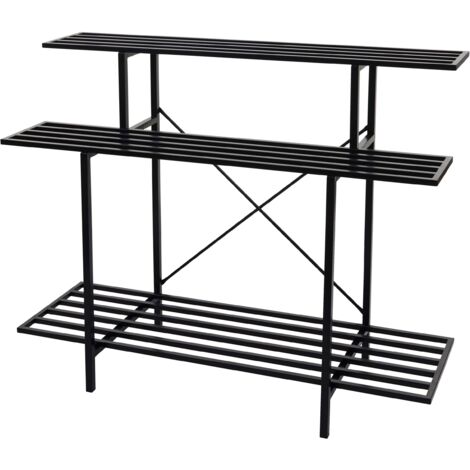 Étagère à plantes escalier support à fleurs 3 étagères acier noir 100x120x44 cm 040008696 (1/5)