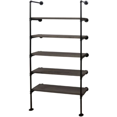 Étagère sur pied bibliothèque rangement design industriel en bois gris-marron et métal 165x80x28 cm 040008691 (1/5)
