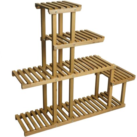 Étagère à plantes escalier support à fleurs 5 étagères 95 x 105 x 25 cm extérieur bois de sapin marron 040008697 (1/5)