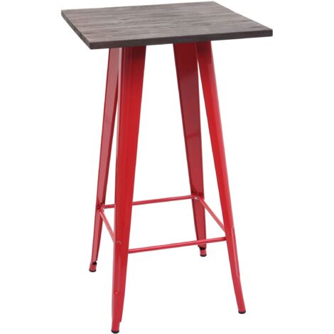 Table de bar avec plateau en bois et métal rouge design industriel repose-pieds 107 x 60 x 60 cm 040008512 (1/5)