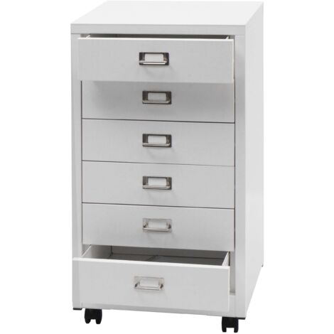 Caisson à tiroirs armoire de bureau 75 x 40 x 41 cm 6 tiroirs métal blanc 040008272