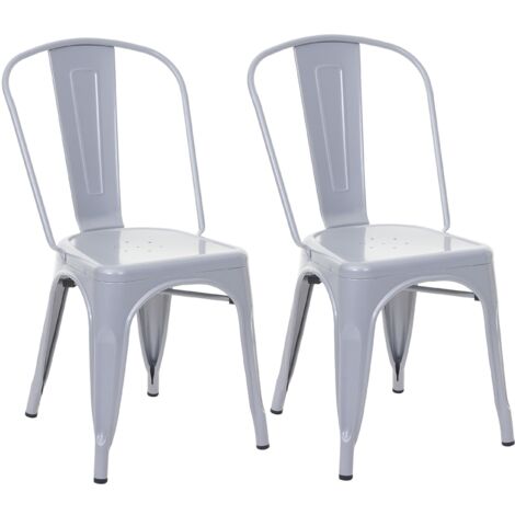 Lot de 2 chaises de cuisine salle à manger empilable en métal design industriel gris 040007410 (1/5)