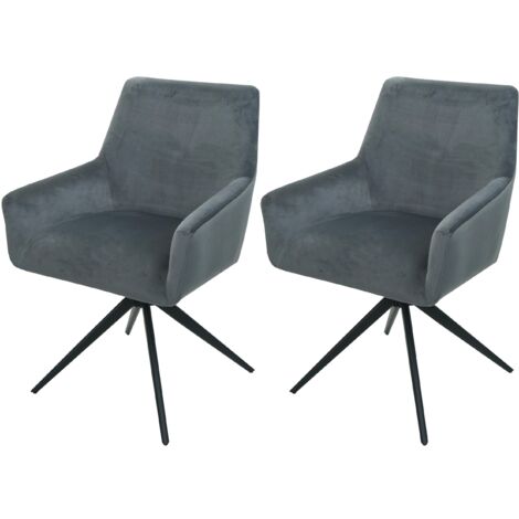 Lot de 2 chaises de salle à manger avec accoudoirs siège rotatif en tissu gris foncé 040007379 (1/5)