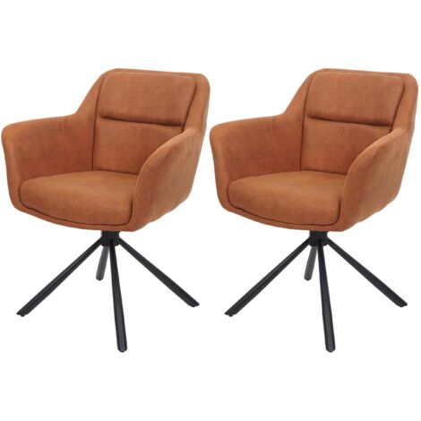 Lot de 2 chaises de salle à manger avec accoudoirs siège pivotant en tissu suède marron 040007363 (1/5)