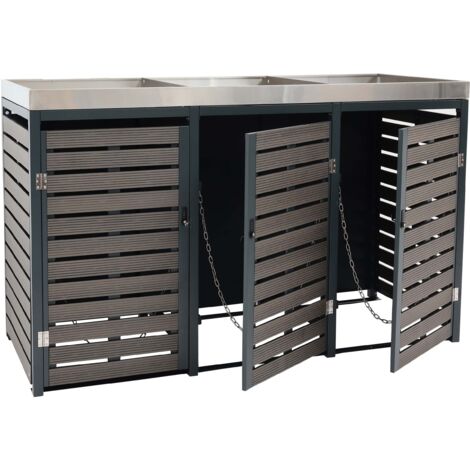 Abris poubelles verrouillable avec bac à plantes jardinière 124x200x84 cm wpc acier inoxydable 107kg anthracite 040008236 (1/5)