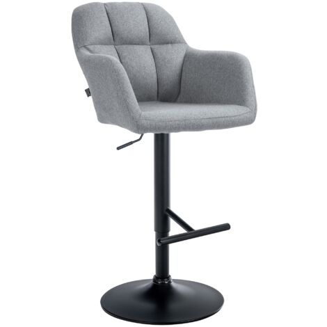 Tabouret de bar chaise haute x1 fonction rotation 360° en tissu gris avec coutures décoratives piètement métal noir 100005280 (1/5)