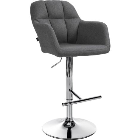 Tabouret de bar chaise haute x1 fonction rotation 360° en tissu gris foncé avec coutures décoratives piètement métal chromé 100005274 (1/5)