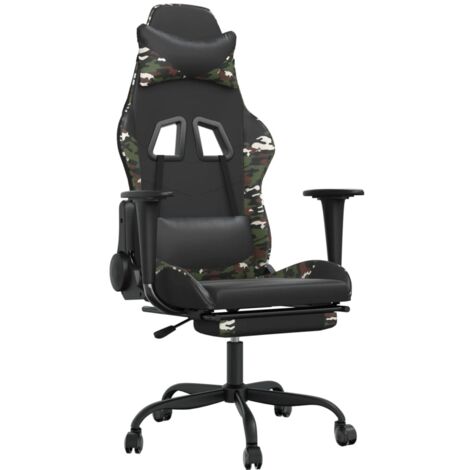 Fauteuil de bureau chaise gaming avec coussin lombaire repose-pied noir camouflage PVC multicolore DEC025946 (1/5)