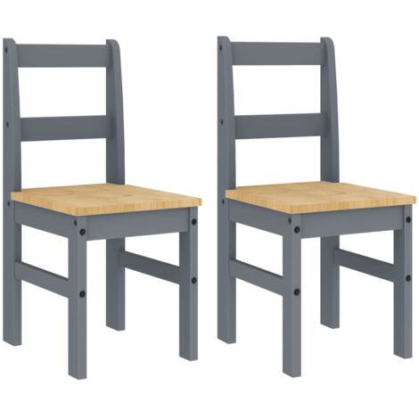 Set de 2 chaises de cuisine ou salle à manger design rustique en bois de pin gris DEC025572 (1/5)