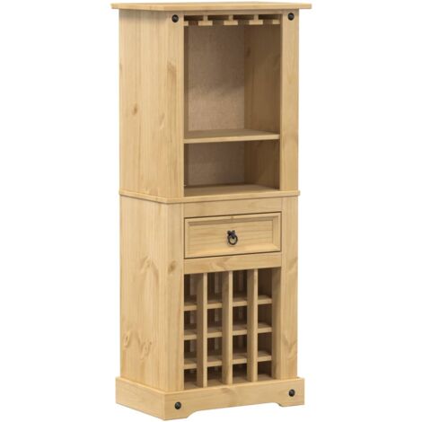 Casier à vin avec tiroir et étagère 56 x 35 x 120 cm en bois massif de pin brun DEC024444 (1/5)