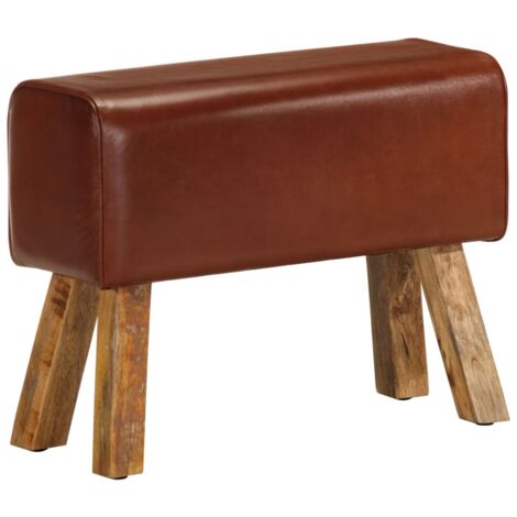 Banc tabouret design saut de cheval 58 cm en cuir véritable et manguier brun DEC025013 (1/5)