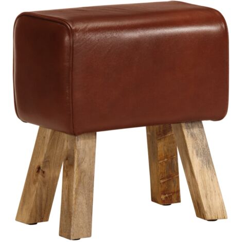 Banc saut de cheval tabouret 38 cm en cuir véritable marron et manguier brun DEC025011 (1/5)