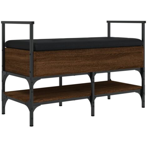 Banc de rangement à chaussures avec coussin d'assise noir 85,5 x 42 x 57,5cm bois d'ingénierie couleur chêne marron DEC024880 (1/5)