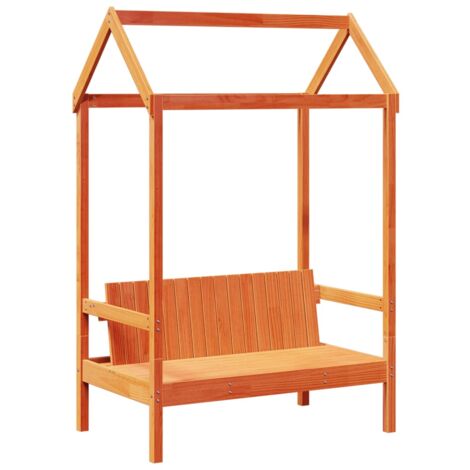 Banc avec toit et dossier forme maison 117,5 x 70 x 176,5 cm en bois de pin massif brun DEC024665 (1/5)
