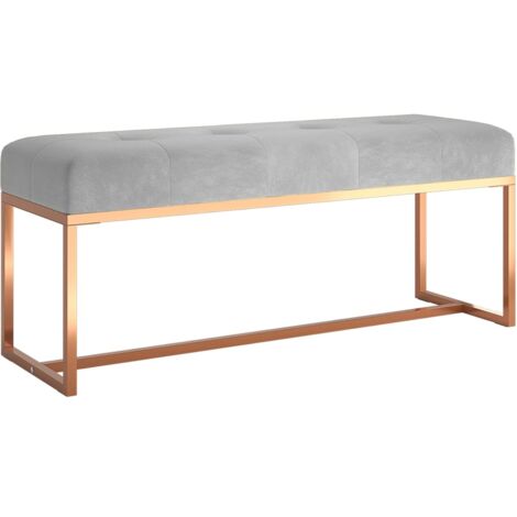 Banc de bout de lit design moderne 110 x 36 x 45 cm en velours gris capitonné cadre en métal doré DEC024812 (1/5)