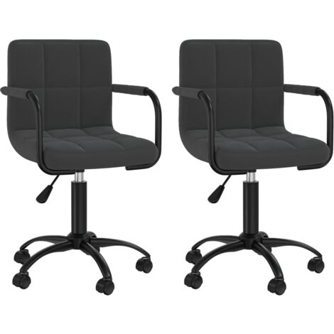 Lot de 2 chaises de salle à manger bureau sur roulettes accoudoirs siège pivotant hauteur réglable en velours noir DEC025287 (1/5)