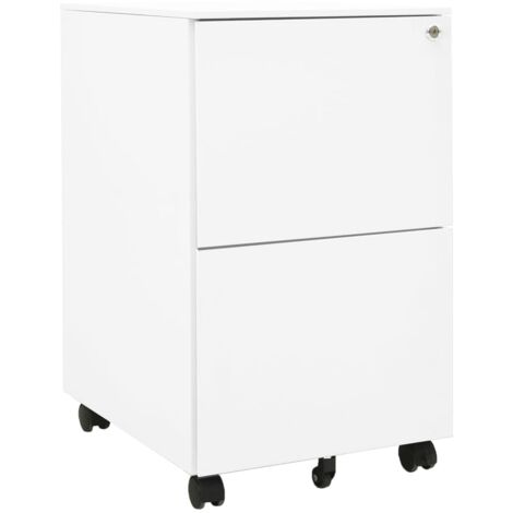 Caissons à tiroirs meuble de bureau sur roulettes avec 2 tiroirs 39 x 45 x 67 cm en acier blanc DEC024572 (1/5)