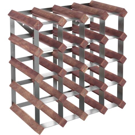 Casier range bouteilles étagère de rangement vin pour 20 bouteilles en bois pin marron et acier DEC024303 (1/5)