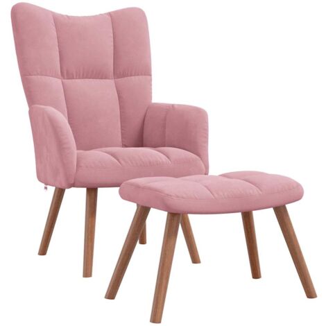 Fauteuil lounge chaise de canapé design moderne avec repose-pied en velours rose DEC026544 (1/5)