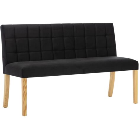 Décoshop26 – Banc de cuisine 140 cm en velours noir – Dossier avec coutures décoratives – Pieds en bois d'hévéa – DEC024691 (1/5)