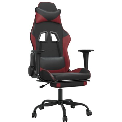 Fauteuil de bureau chaise gaming sur roulettes avec repose-pieds en PVC noir bordeaux DEC025809 (1/5)