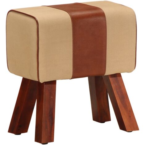 Banc saut de cheval 38 cm en cuir véritable et manguier marron DEC025012 (1/5)