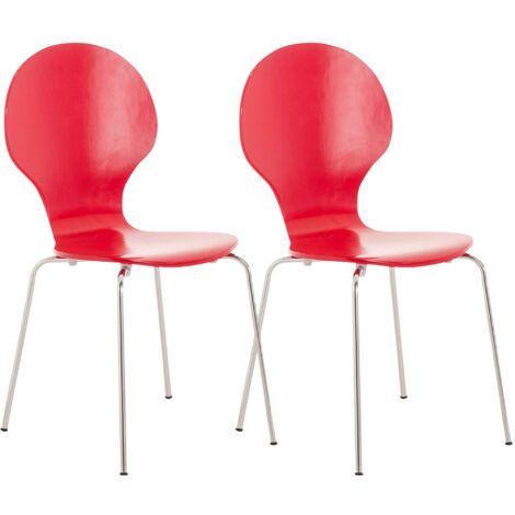 Lot de 2 chaises de cuisine salle à manger empilables dossier arrondi en bois rouge et métal chromé 100003084 (1/5)